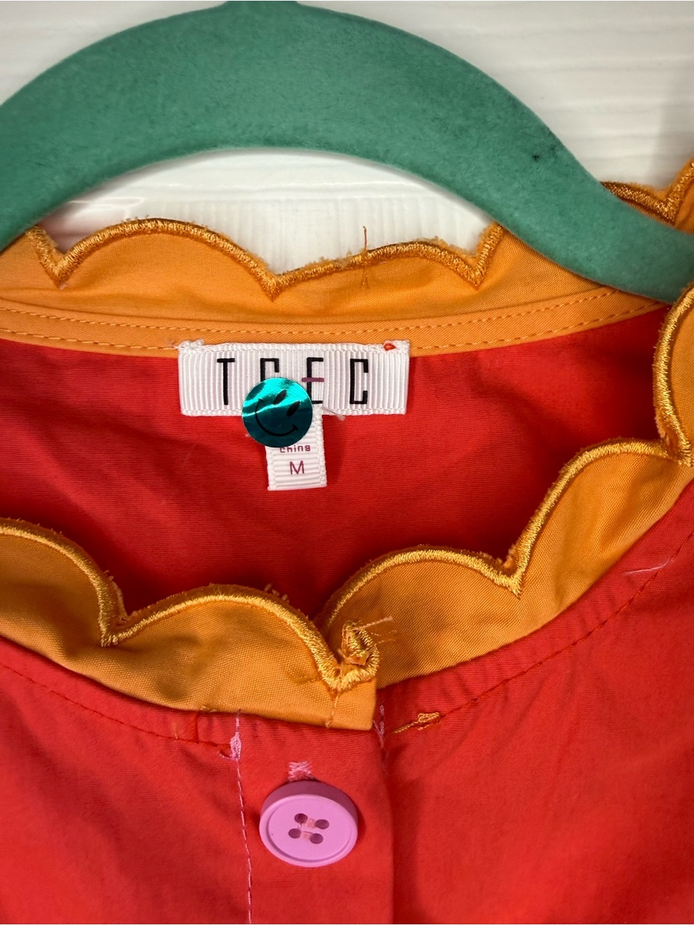 TCEC Colorblock Pink and Red Scallop-Trim Button Down Shirt - Picture 10 of 10